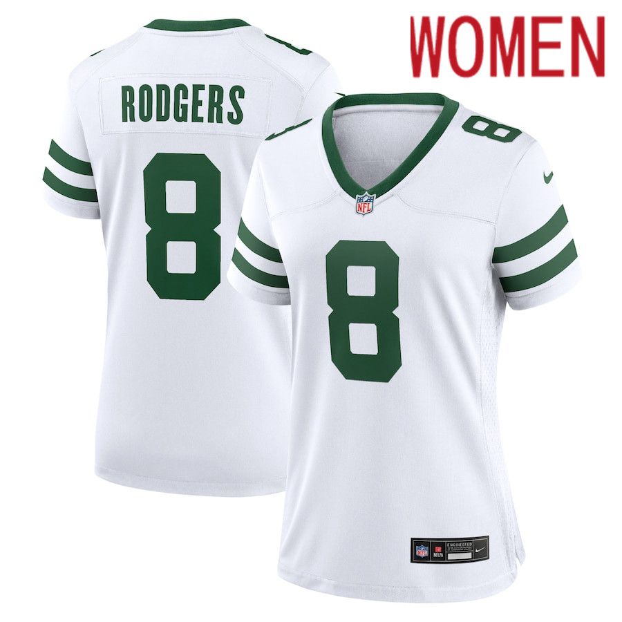 Women New York Jets 8 Aaron Rodgers Nike Legacy White Game NFL Jersey